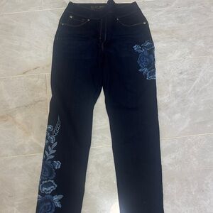 Lily Rose Dark Blue Floral Straight Leg Jeans